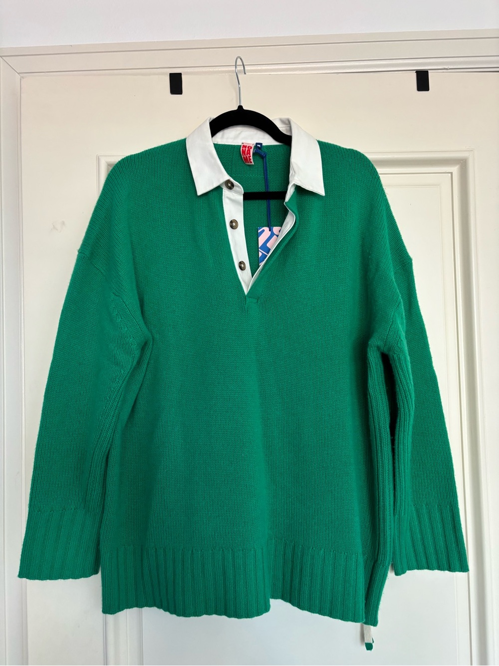 NakedCashmere Green Sweater with White Collar